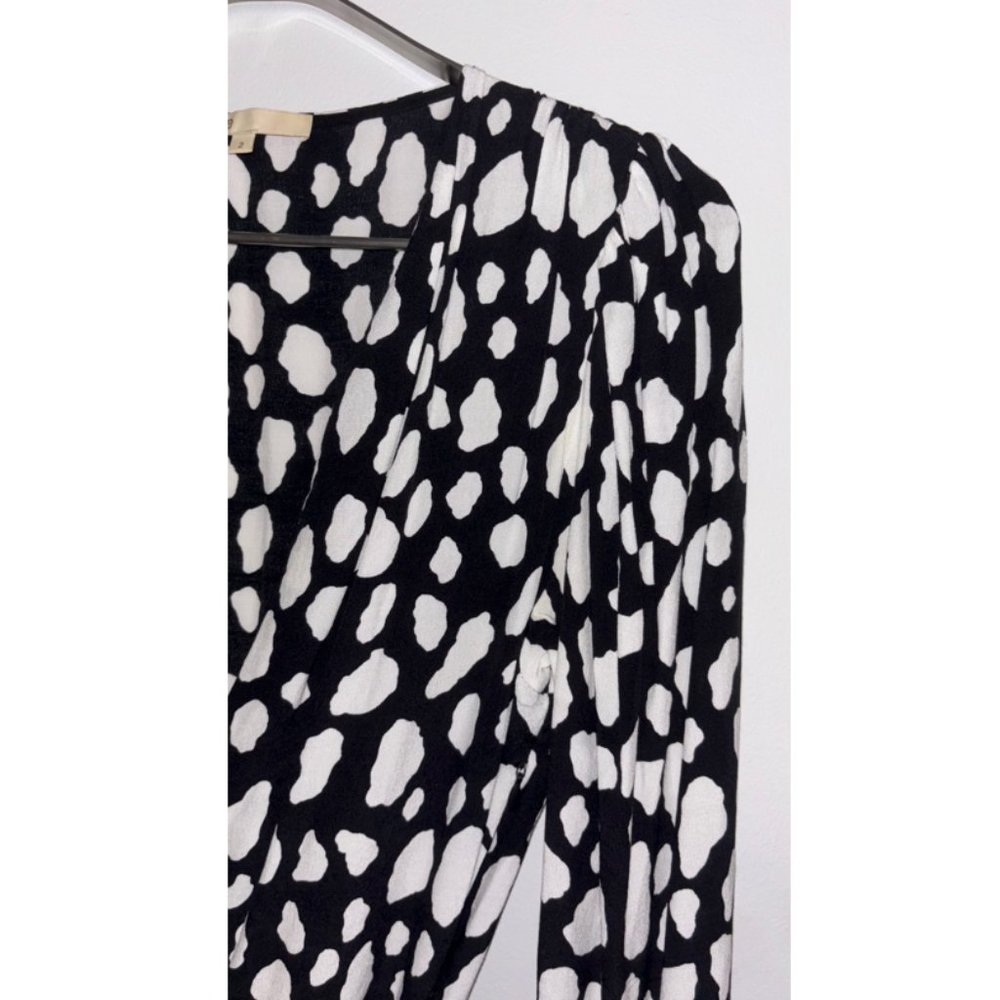 MAJE Black/white Rossima Spot Front Wrap V-neck Draped Mini Dress Size Small - Picture 4 of 7